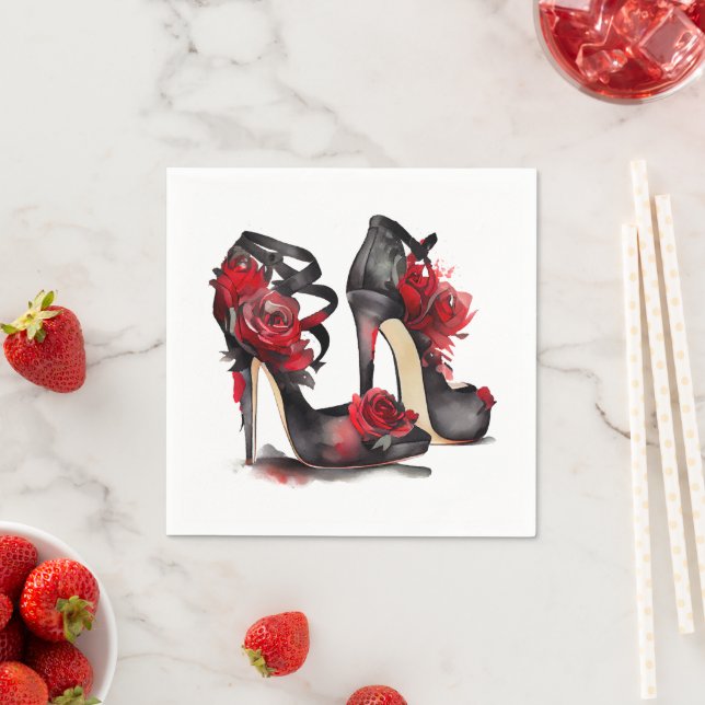 Serviette En Papier Mode Vampy | Strappy Ankle Stilettos avec Rose (En situation)