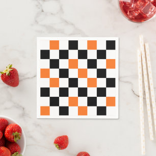 Serviette En Papier Modèle à carreaux orange noir et blanc