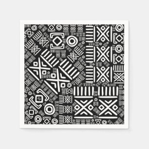 Serviette En Papier Modèle africain ethnique #6 noir et blanc