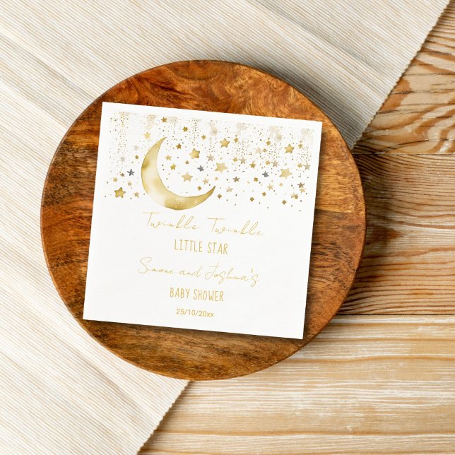 Serviette En Papier Modèle baby shower étoilé Twinkle (Twinkle twinkle little star baby shower template napkins personalized tableware white and gold moon)