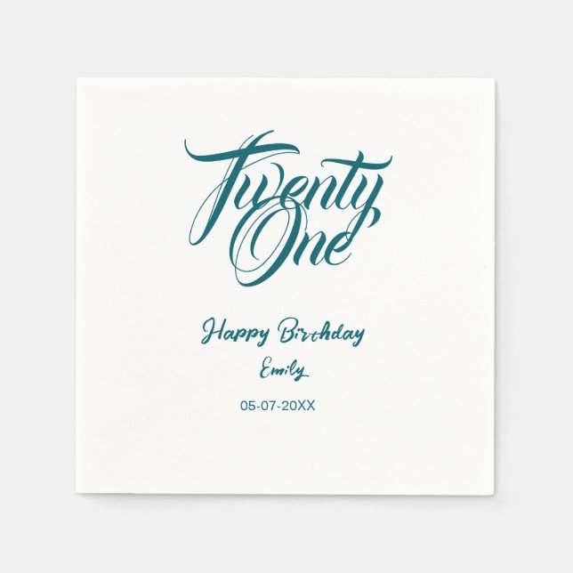 Serviette En Papier modèle bleu pour 21e anniversaire avec nom date an (Devant)