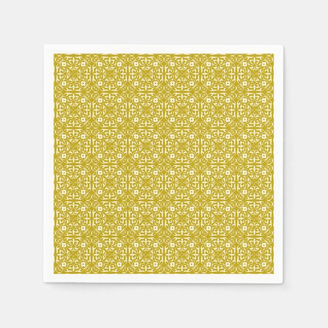 Serviette En Papier Modèle Damas médiéval, or moutarde (Devant)