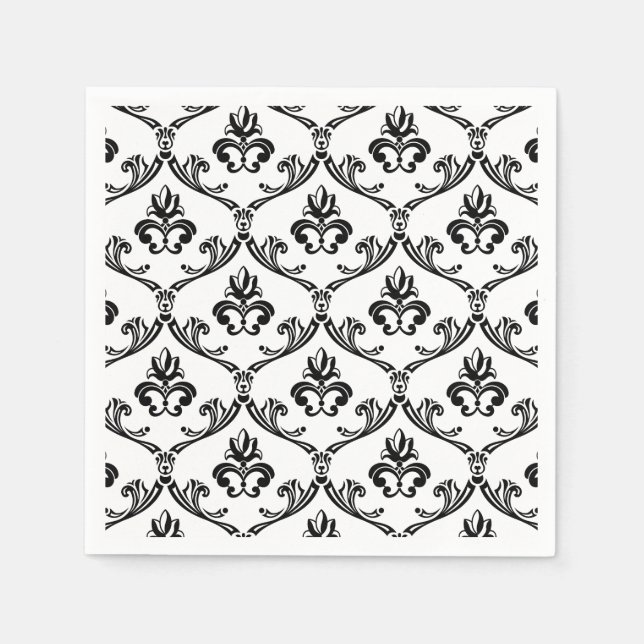 Serviette En Papier Modèle Damas Noir Et Blanc Plafond Serviettes Flor (Devant)