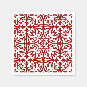 Serviette En Papier Modèle damassé Ikat - Rouge foncé et blanc