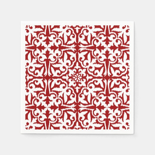 Serviette En Papier Modèle damassé Ikat - Rouge foncé et blanc (Devant)