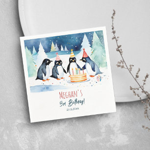 Serviette En Papier Modèle d'anniversaire d'hiver de Penguin dans l'Ar