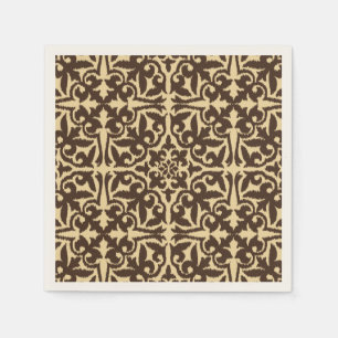 Serviette En Papier Modèle de damas Ikat - Chocolat Brown et Tan