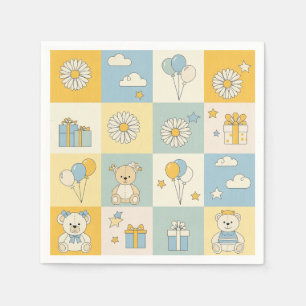 Serviette En Papier Modèle de jardin aux marguerites de l'ours en pelu