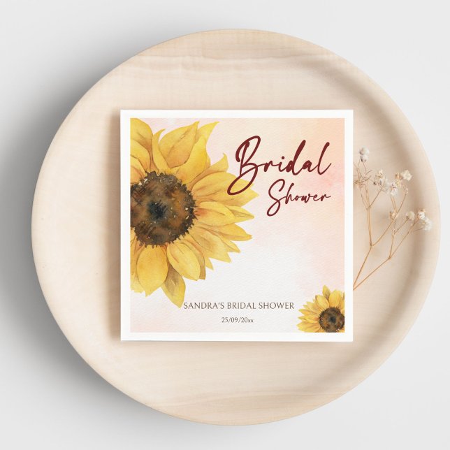 Serviette En Papier Modèle de mariage estival tournesol automne (Sunflower summer fall bridal shower template napkins personalized tableware decor)