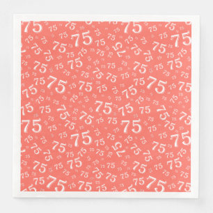 Serviette En Papier Modèle de nombre aléatoire de 75e âge Corail/Blanc