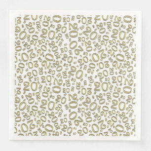 Serviette En Papier Modèle de nombre aléatoire de l'âge 20 Or/Blanc