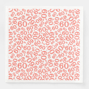 Serviette En Papier Modèle de numéro aléatoire 60th Age Corail/Blanc