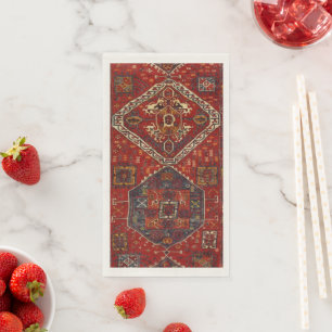 Serviette En Papier Modèle de tapis oriental en rouge foncé
