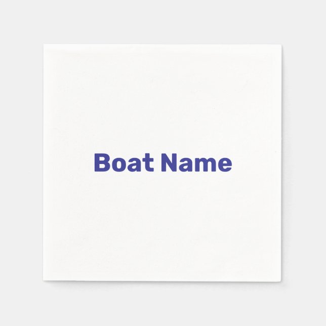 Serviette En Papier Modèle de texte blanc et bleu pour nom de bateau (Devant)
