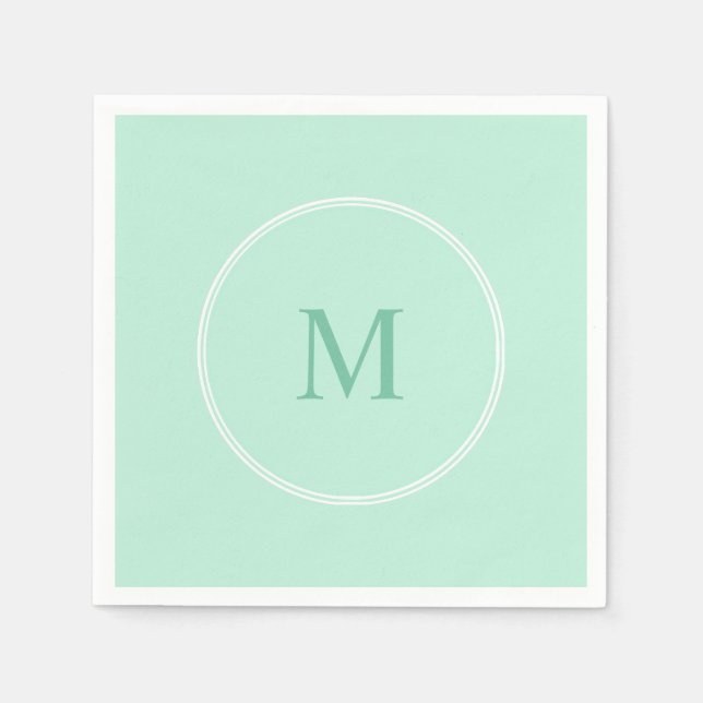 Serviette En Papier Modèle élégant de monogramme vert menthe moderne (Devant)