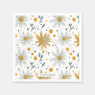 Serviette En Papier Modèle floral blanc et jaune