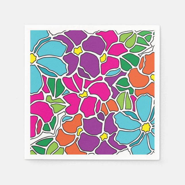 Serviette En Papier Modèle Floral Coloré (Devant)