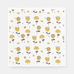 Serviette En Papier Modèle Floral Jaune Moderne Du Milieu Du Siècle