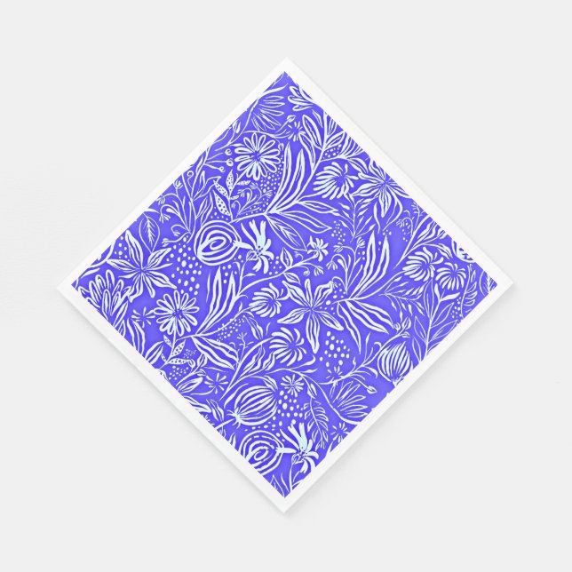 Serviette En Papier Modèle Floral Préféré, Bleu Périvent, (Coin)