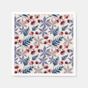 Serviette En Papier Modèle floral rétro aux fleurs roses et bordeaux
