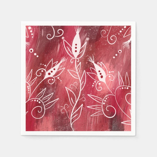 Serviette En Papier Modèle Floral rouge (Devant)