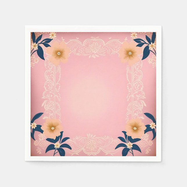 Serviette En Papier Modèle floral rustique sur Arrière - plan rose cla (Devant)
