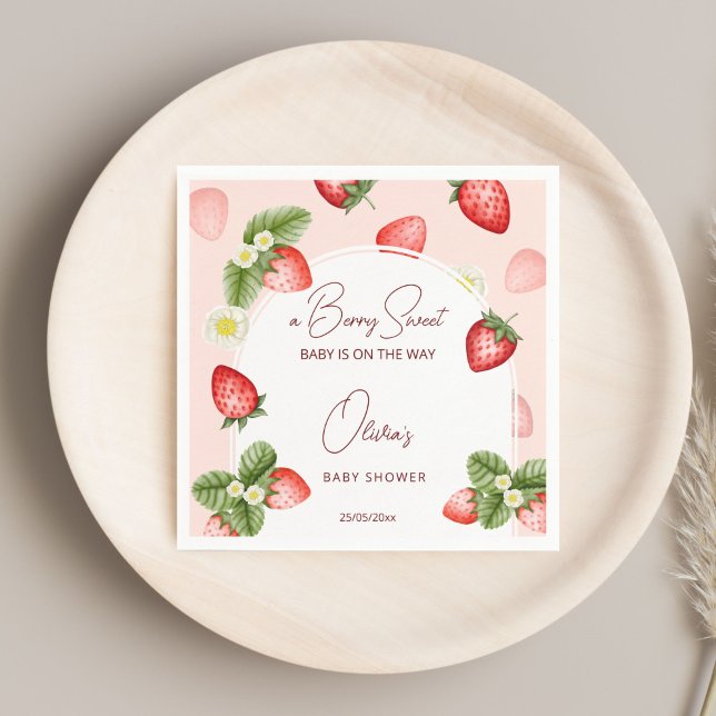 Serviette En Papier Modèle sucré baby shower fraise (Strawberry baby shower berry sweet template napkins personalized baby shower tableware)