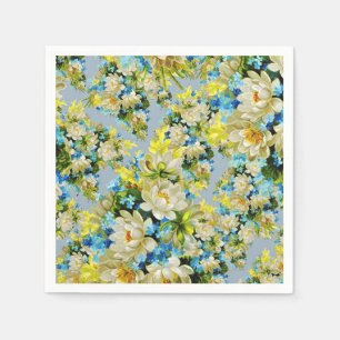 Serviette En Papier Modèle vintage jaune et bleu floral