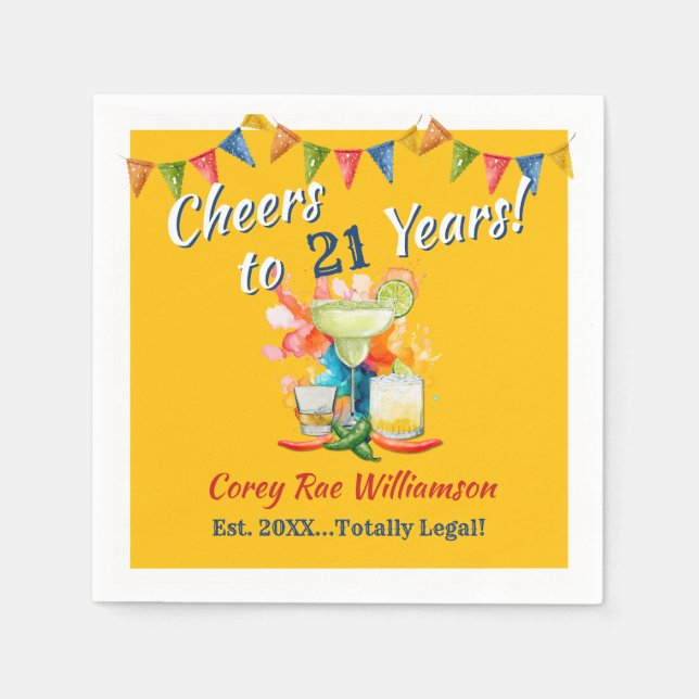 Serviette En Papier Modern 21st Birthday Fiesta Cheers to 21 Years  (Devant)