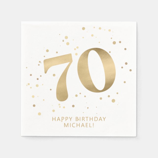 Serviette En Papier Modern 70th Seventy Birthday | Gold Glitter  (Devant)
