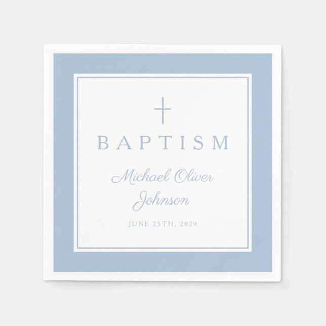 Serviette En Papier Modern Baby Blue Religius Cross Boy Baptism (Devant)