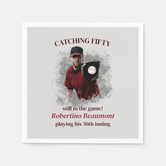 Serviette En Papier Modern Baseball Catching Fifty Men's 50th Birthday (Devant)