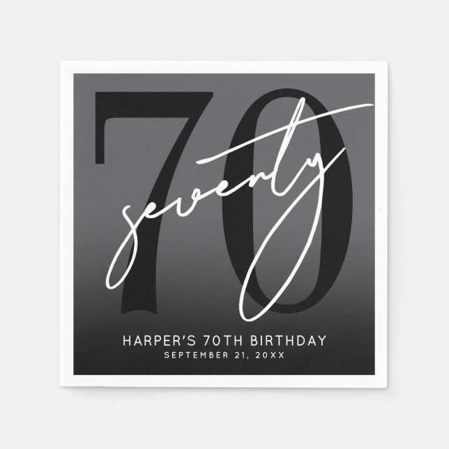 Serviette En Papier Modern Black 70th Birthday Party (Devant)