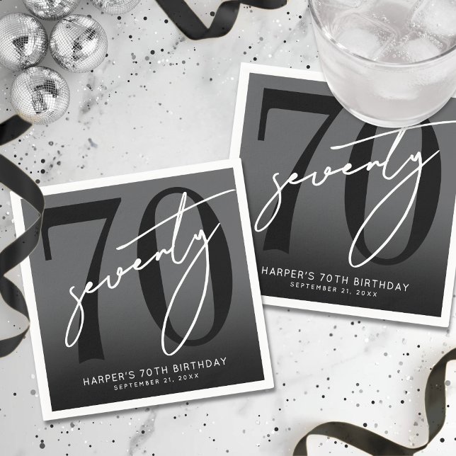Serviette En Papier Modern Black 70th Birthday Party (Modern Black 70th Birthday Party Napkins)