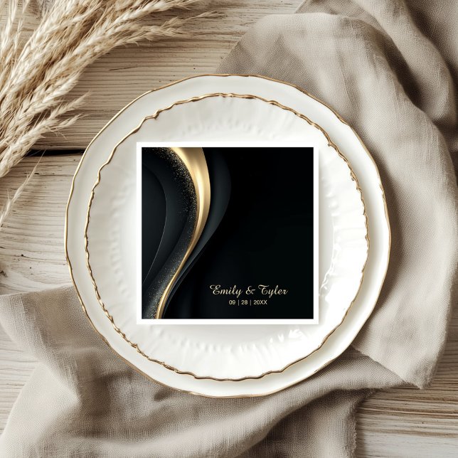 Serviette En Papier Modern Black and Gold Wedding Napkins (Créateur téléchargé)