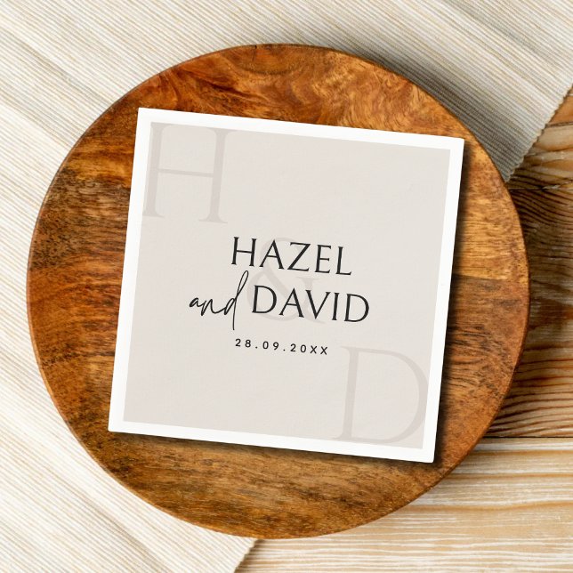 Serviette En Papier Modern Black and Ivory Monogram Minimalist Wedding (Créateur téléchargé)