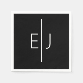 Serviette En Papier Modern Black Name Initials 