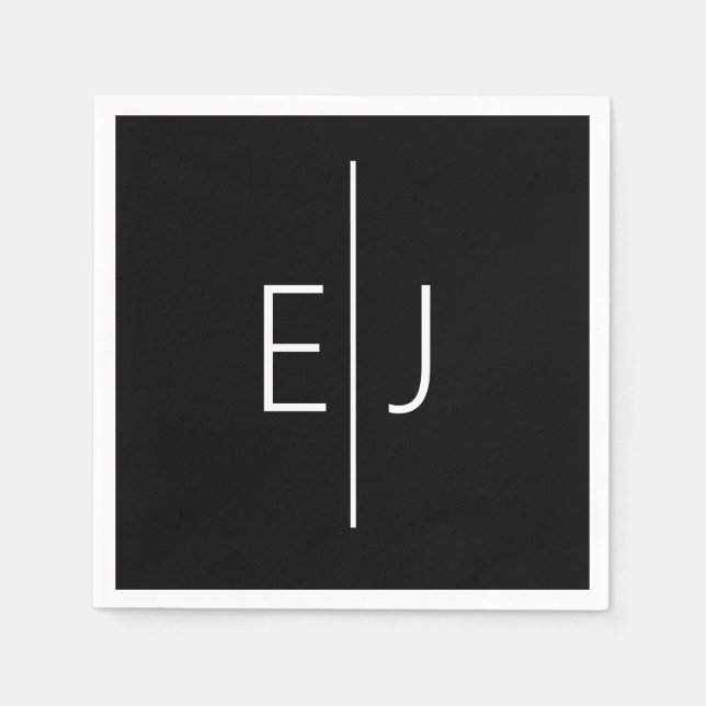Serviette En Papier Modern Black Name Initials  (Devant)