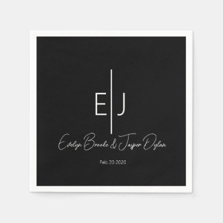 Serviette En Papier Modern Black Name Initials Paper Plate