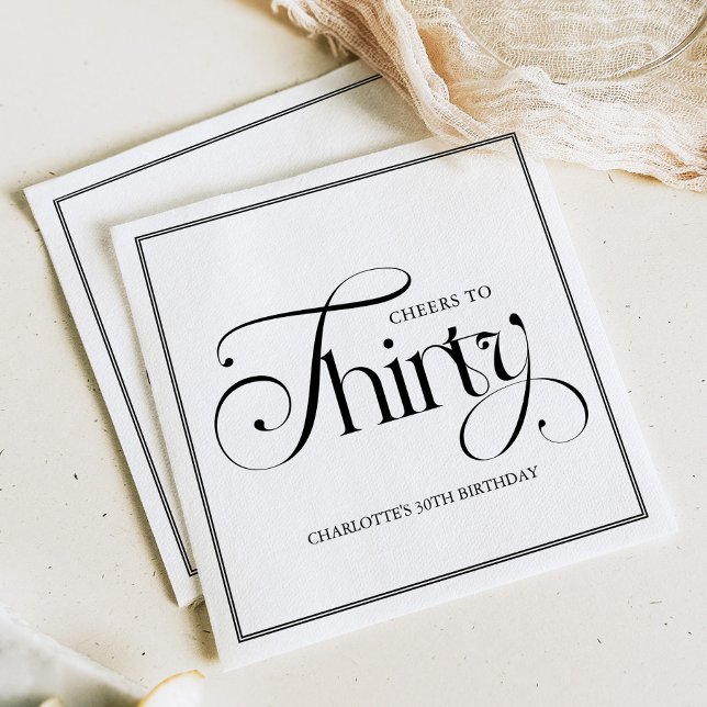 Serviette En Papier Modern Black Script 30th Birthday Napkins (Créateur téléchargé)