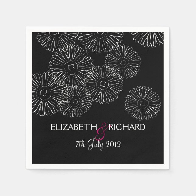 Serviette En Papier Modern Black White Boho Chic Daisy Wedding  (Devant)