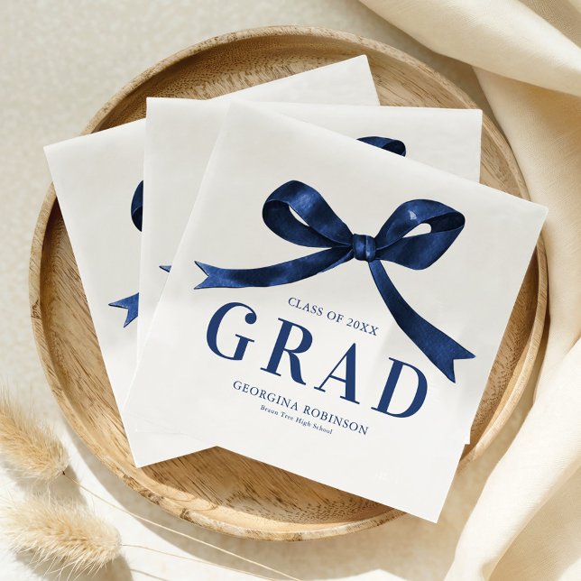 Serviette En Papier Modern Blue Bow Graduation Party (Créateur téléchargé)