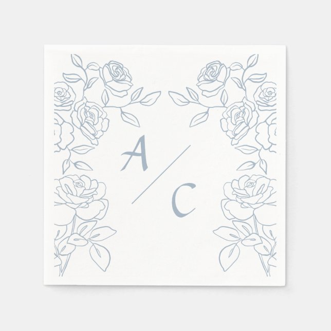 Serviette En Papier Modern Blue & White French Roses Wedding (Devant)