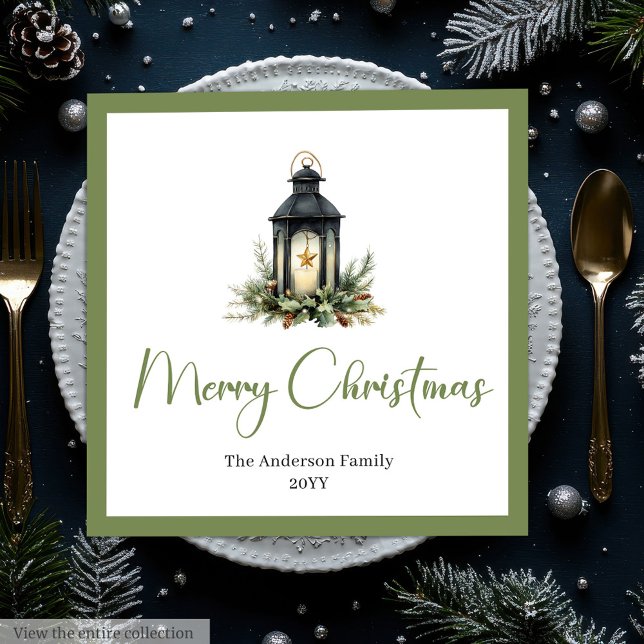 Serviette En Papier Modern Boho Watercolor Christmas Lantern Napkins (Modern Boho Watercolor Christmas Lantern Napkins)