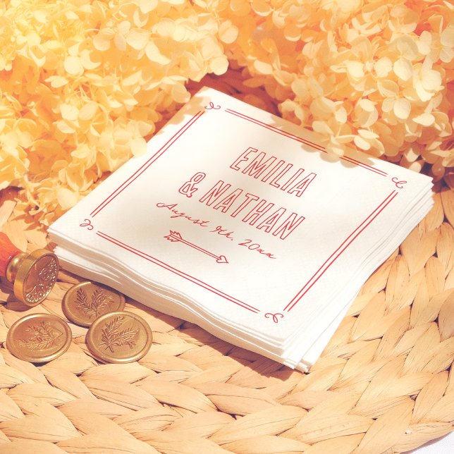 Serviette En Papier Modern Bold Retro Hand Drawn Cupid Wedding (Créateur téléchargé)