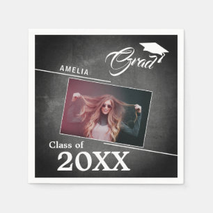 Serviette En Papier Modern Chalkboard Graduate Photo Graduation Party