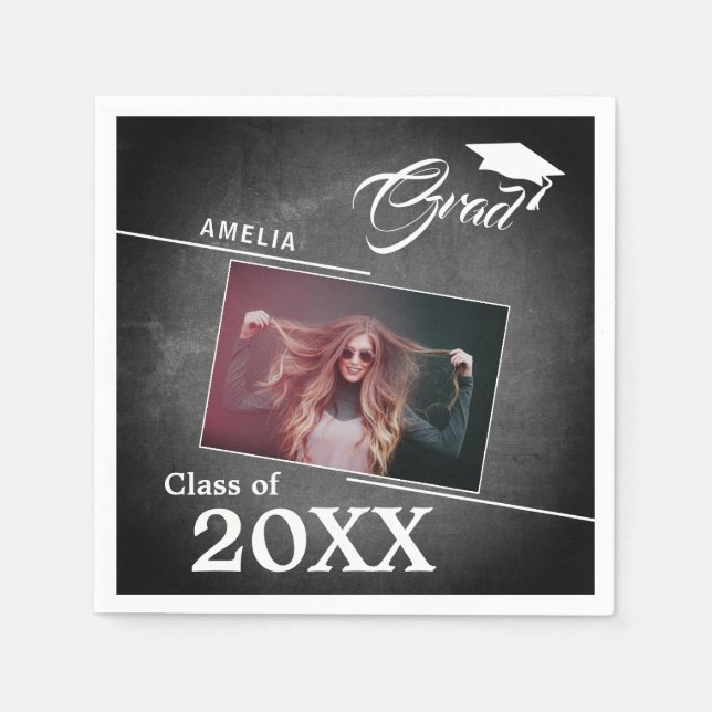 Serviette En Papier Modern Chalkboard Graduate Photo Graduation Party (Devant)