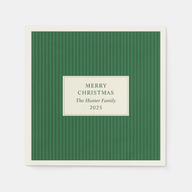 Serviette En Papier Modern Christmas Minimal Holiday Green Stripes (Devant)