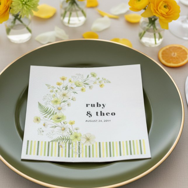 Serviette En Papier Modern Citrus Green Wildflower Wedding (Wedding dinner napkin from the citrus green wildflower wedding collection by darling & may)