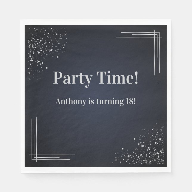 Serviette En Papier Modern Dark Blue & Silver 18th Birthday Napkins (Devant)
